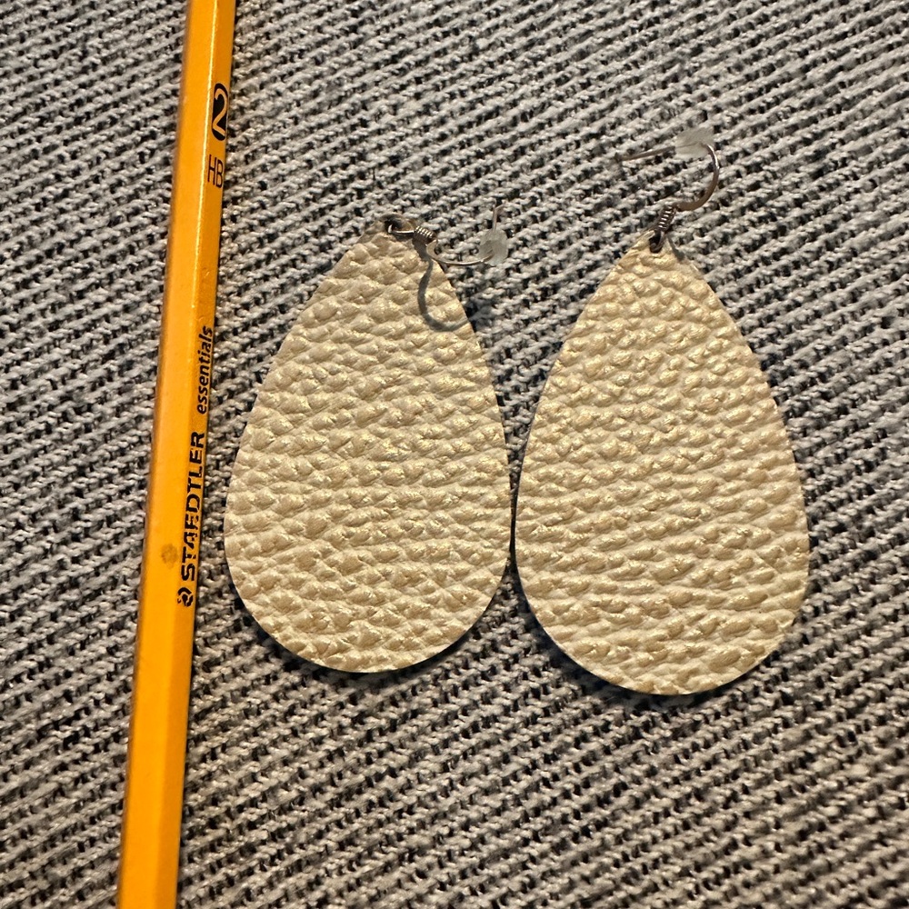 Nickel and Suede Gold and Cream Teardrop Leather Earrings